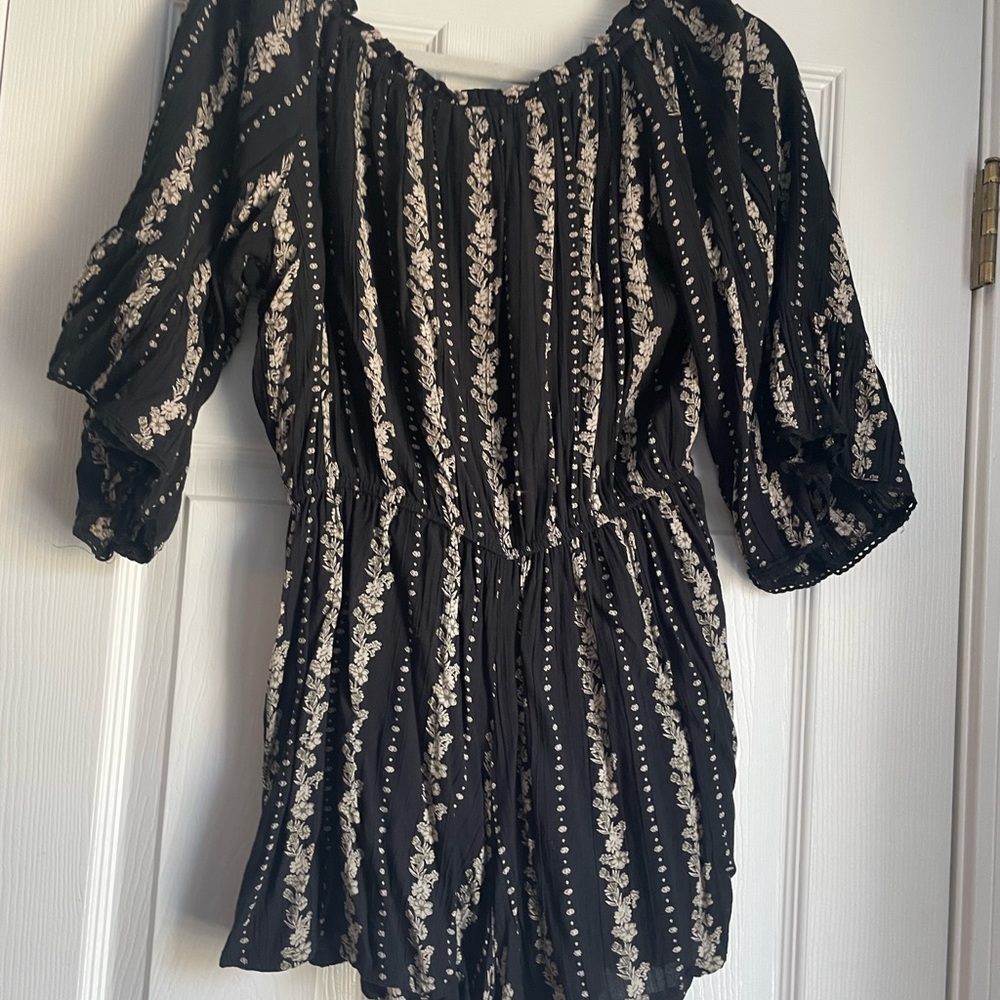 Angie Bohemian Black Summer Romper Large Elastic Waist Festival Beach